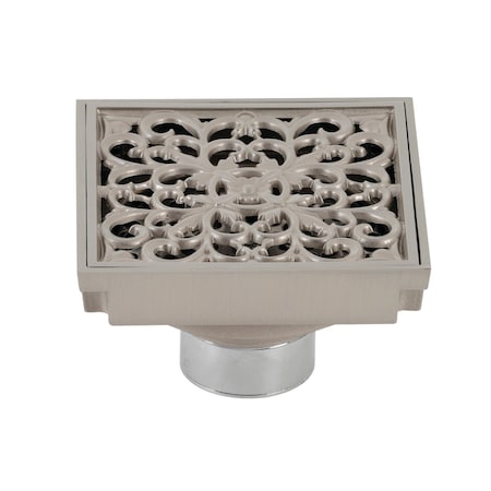 Kingston Brass BSF9771BN Watercourse Scroll 4" Square Grid Shower Drain, Nickel BSF9771BN